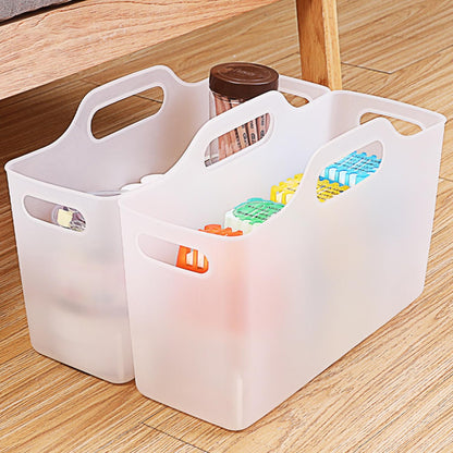 2 Pack Fridge Organizer Bins with Handle, PP Plastic Refrigerator Organizers and Storage for Kitchen, Laundry, Cabinets and Fridge, Translucent Pantry Organizers and Storage, 11” x 4.5” x 6.3”