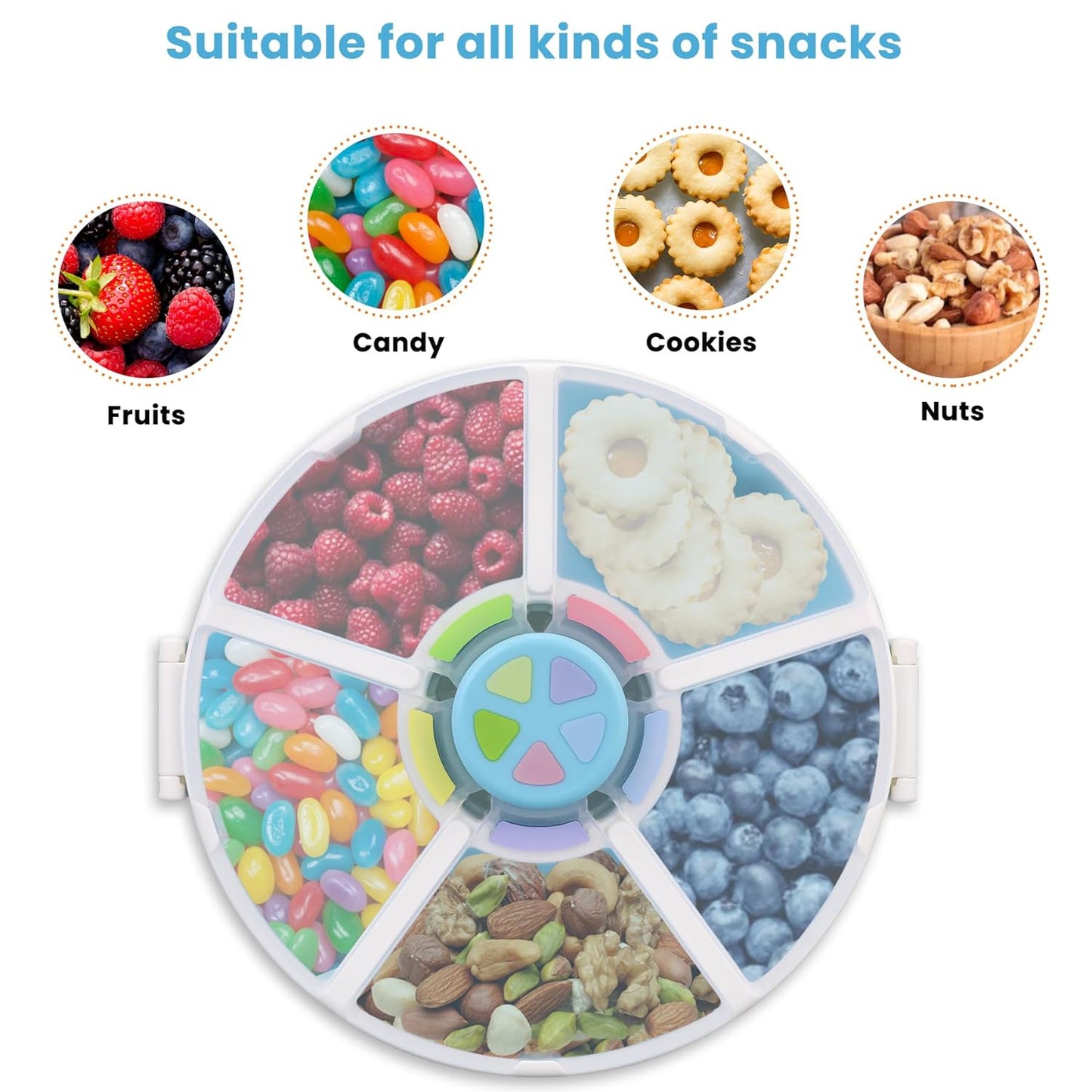 Pawtong Snack Rotator Container Reusable Snack Box with 5 Compartment Dispenser and Lid, Color Matching Opening Lid, BPA and PVC Free, for Home, School, Travel (1 Pack- Pink)