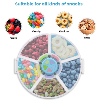 Pawtong Snack Rotator Container Reusable Snack Box with 5 Compartment Dispenser and Lid, Color Matching Opening Lid, BPA and PVC Free, for Home, School, Travel (1 Pack- Pink)