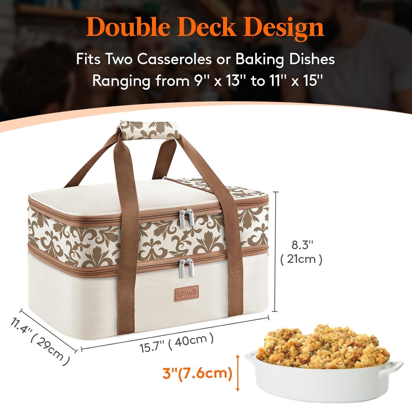 Lifewit Insulated Single Decker Casserole Carrier for Hot or Cold Food, Lasagna Lugger Holder Fits 9" x 13" Baking Dish, Thermal Lunch Tote Bag for Potluck Parties, Picnic and Cookouts, Black