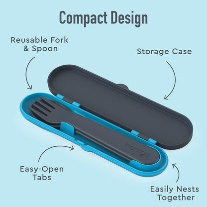 Bentgo Kids Utensil Set - Reusable Plastic Fork, Spoon & Storage Case - BPA-Free Materials, Easy-Grip Handles, Dishwasher Safe - Ideal for School Lunch, Travel, & Outdoors (Shark)