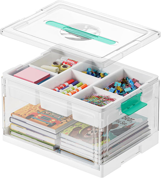 SpaceAid Craft Organizers and Storage - 24 QT Plastic Box Art Supply Storage Organizer Bin with Lid, Removable Trays and Dividers, Clear Container for Art and Craft Supplies,1 Pack