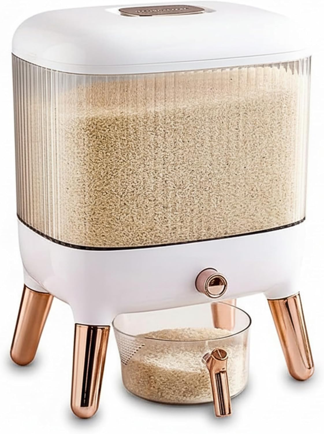 FromUS2U Rice Container, 25 Lbs Airtight Grain Dispenser, Large Cereal Dispenser Countertop for Kitchen Space-Saving Food Bin with Easy Pour Design for Pantry Organization