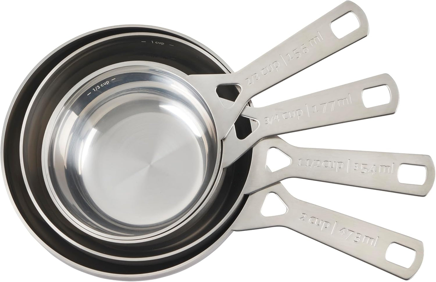 Le Creuset Stainless Steel Batch-Baking Measuring Cups, Set of 4 | Set includes: 2/3, 3/4, 1.5 and 2 cups