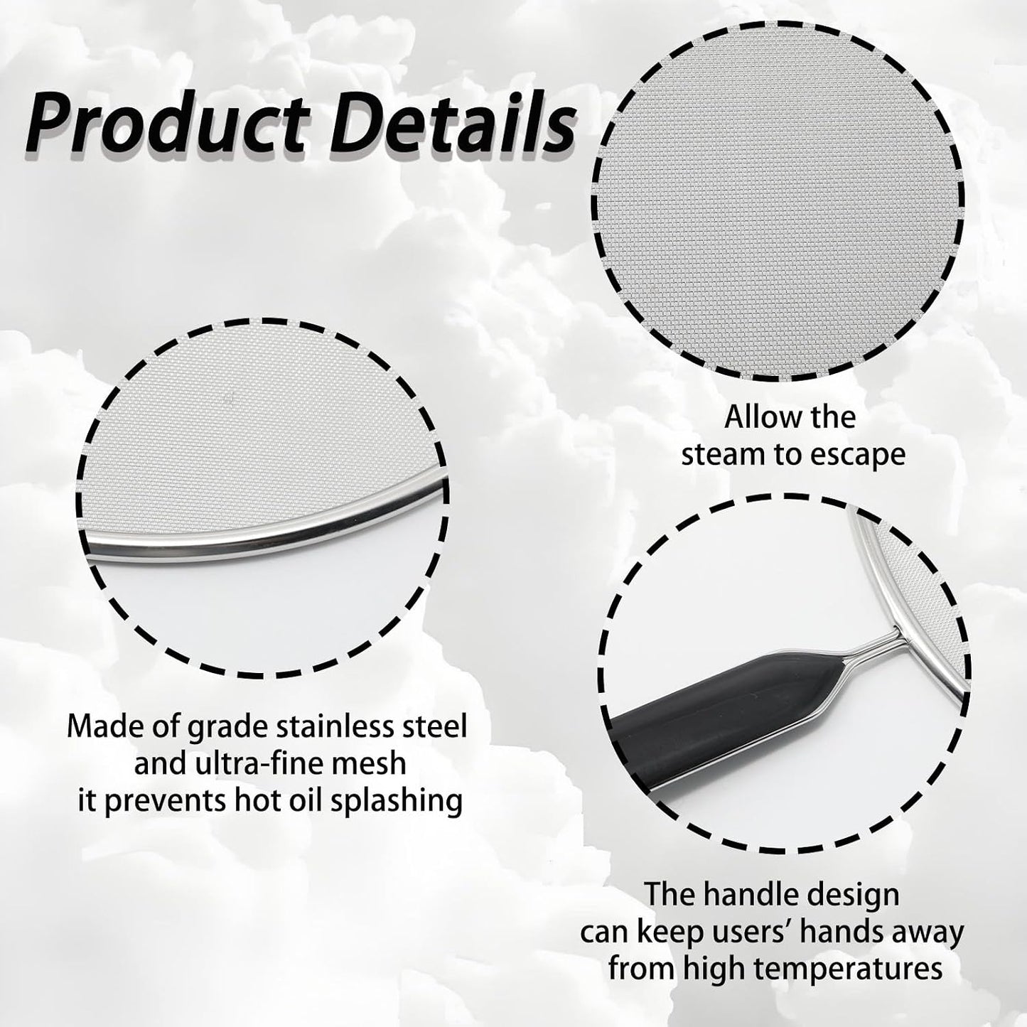 3 Pcs Splatter Screen for Frying Pan with Silicone Handle (9.8", 11.4", 13"), Stainless Steel Grease Splatter Guard for Kitchen Frying Pan Cooking to Prevent Oil Splatters