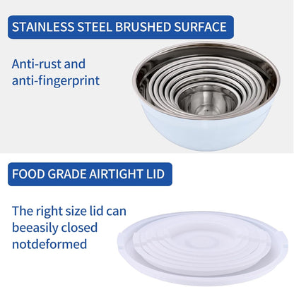 Pink Mixing Bowls with Airtight Lids, Stainless Steel Nesting Mixing Bowls Set of 7, Ideal for Baking, Prepping and Serving Food, Size 7, 3.6, 2.7, 2.1, 1.5, 1.1,0.8 QT, Stackable Design