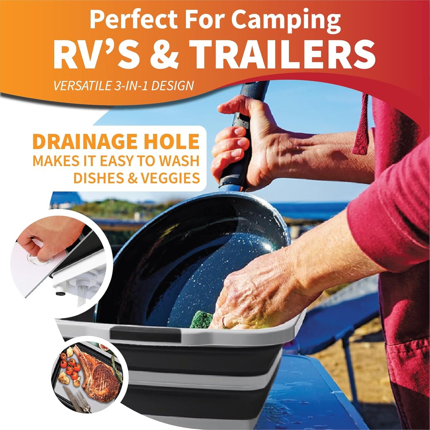 All-in-One Collapsible BBQ Prep Tub - Marinating Station & Food Storage with Built-in Cutting Board & Airtight Lid - Perfect for Grilling, Camping & Kitchen Organization (Gray)