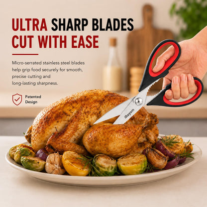 iBayam 2 Pack All Purpose Kitchen Shears Heavy Duty - Stainless Steel Kitchen Scissors With Protective Sheath, Soft Comfort-Grip Handle, Food & Meat Scissors, Home, Kitchen, Dining Utility Gadgets