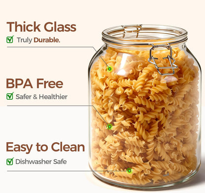 ComSaf Glass Pantry Jars with Airtight Lids 0.7 Gallon 2 Pack Wide Mouth | Flour sugar rice, Sourdough pickling, Pantry organization, Scoop included, Baking supplies, Bulk food storage, Large capacity