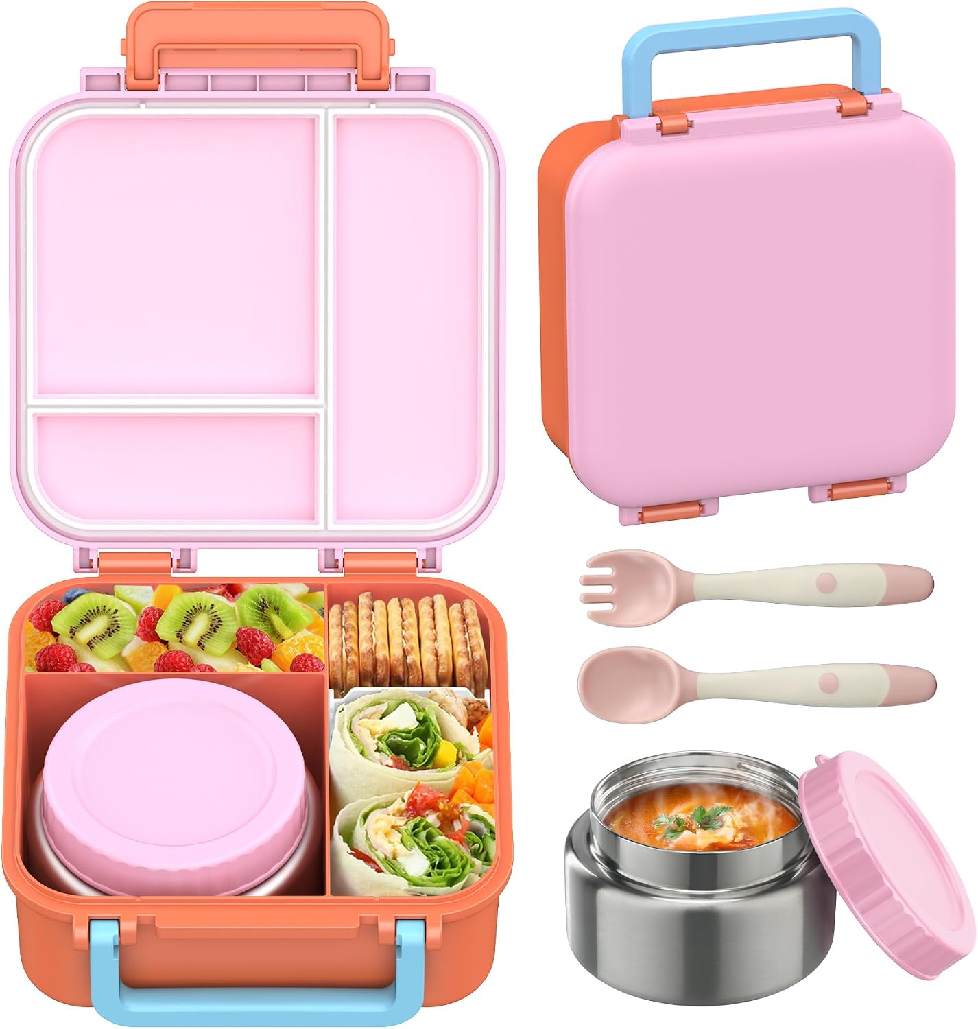 JOOPETALK Bento Lunch Box Set for Kids with 9oz Soup Thermo, Insulated Lunch Bag,Leak-proof BPA-free Lunch Food Container with 3-4 Conpartments for School Travel-Blue