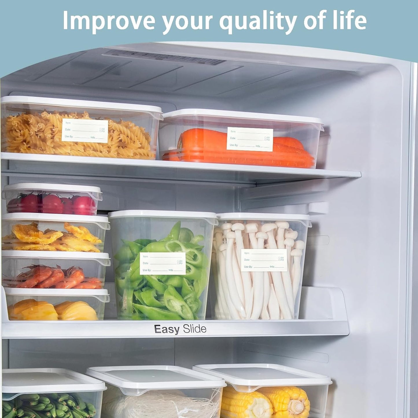 500 Pcs Removable Food Labels, Easy Peel Off Freezer Safe Stickers for Containers Bottles Jars, Write On Waterproof Kitchen Labels for Canning Daycare Meal Prep, No Residue