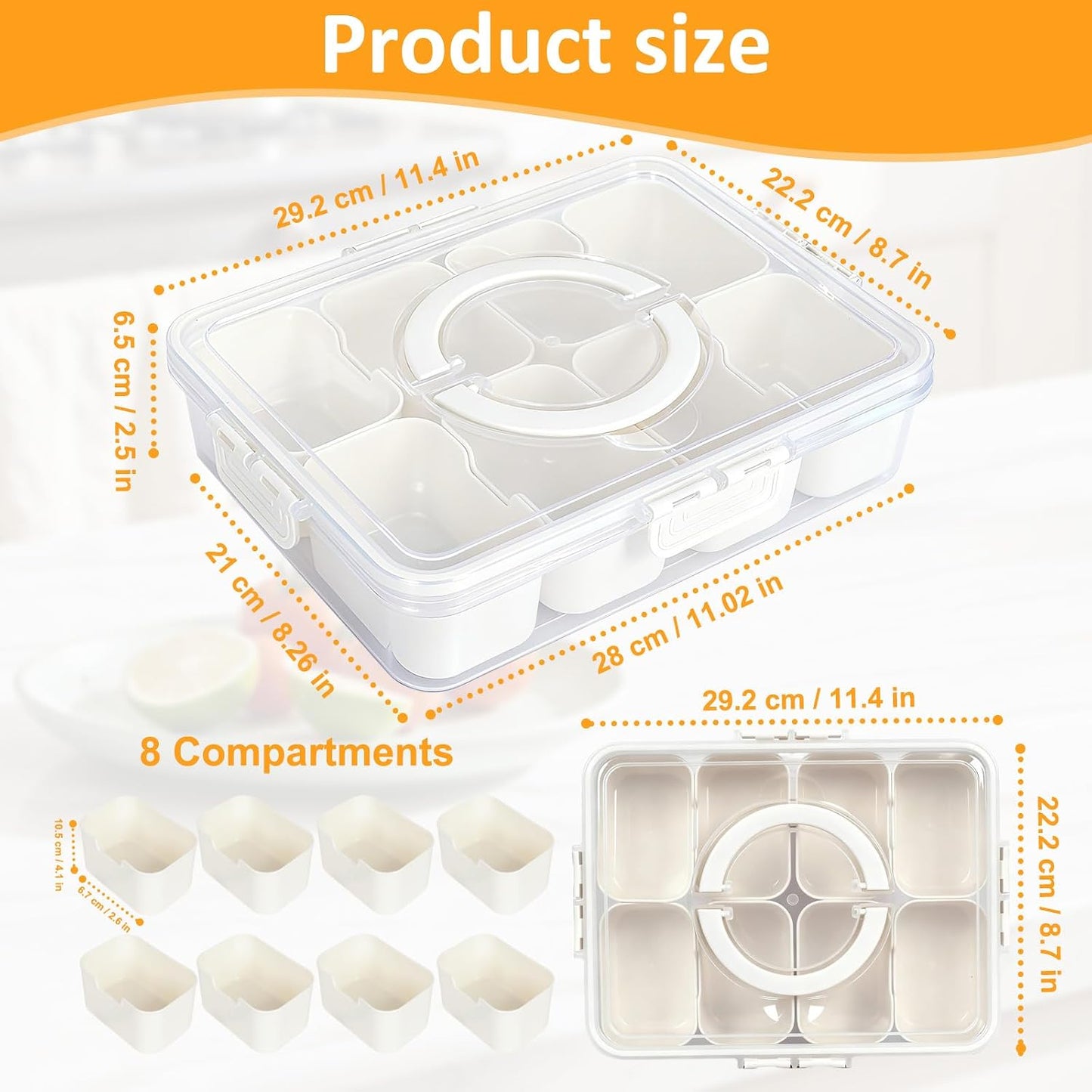 Snackle Box Taco Bar Serving Set for a Party - Divided Lazy Susan Serving Tray - Taco Tuesday Kit - Chip and Dip Serving Set for Party - Carry-on Appetizer Serving Tray (11.4")