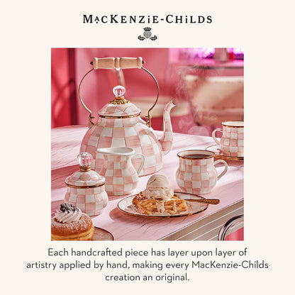 MACKENZIE-CHILDS Cake Carrier, Cake-Dish Serving Platter with Lid and Handles, White Flower Market with Black-and-White Courtly Check
