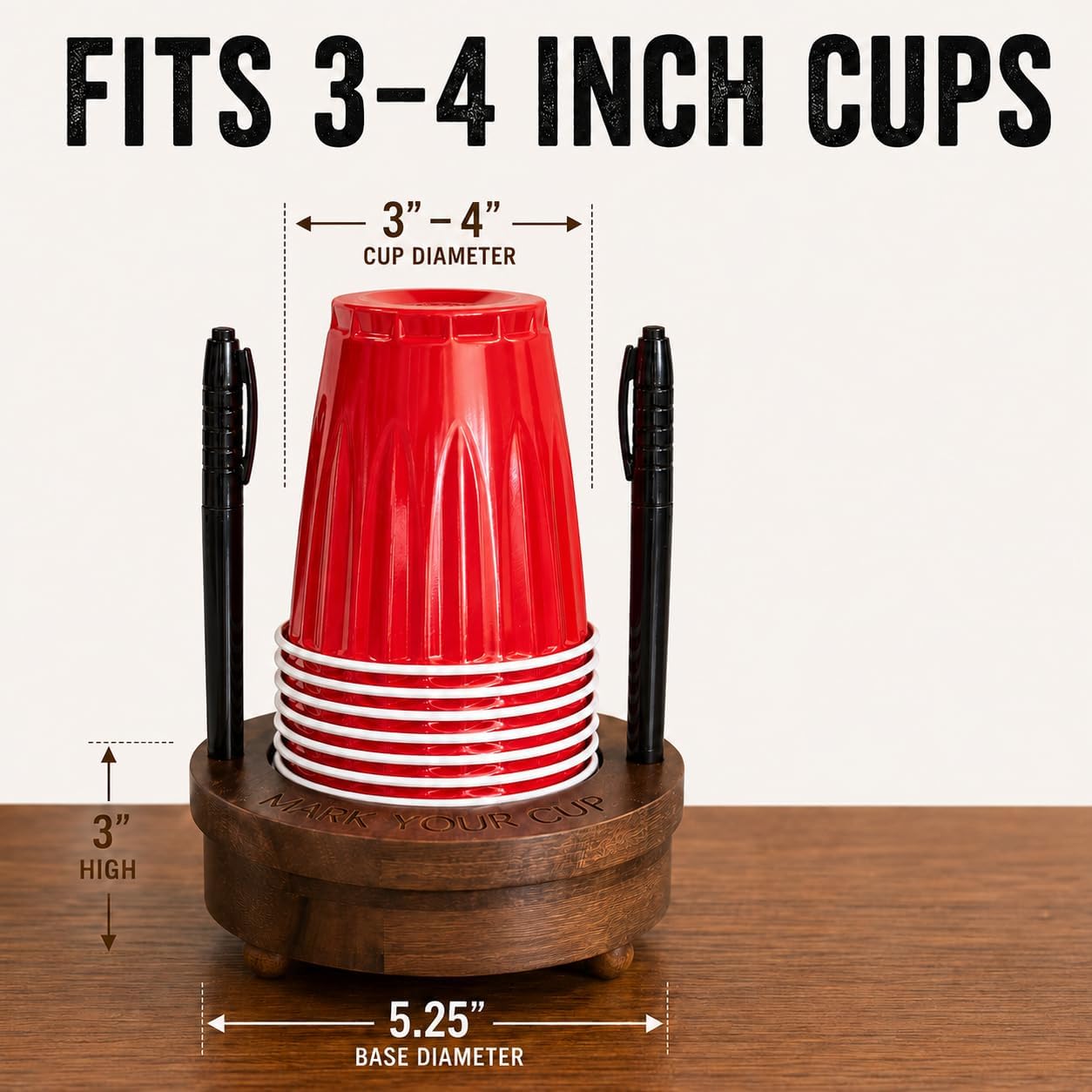 Party Cup Holder for 3-4" Cups - Hosting Essential to Prevent Mix-Ups & Reduce Waste - Sturdy Drink Organizer with Rubber Feet for Birthdays, BBQs, & Holiday Gatherings (Cups & Markers Not Included)