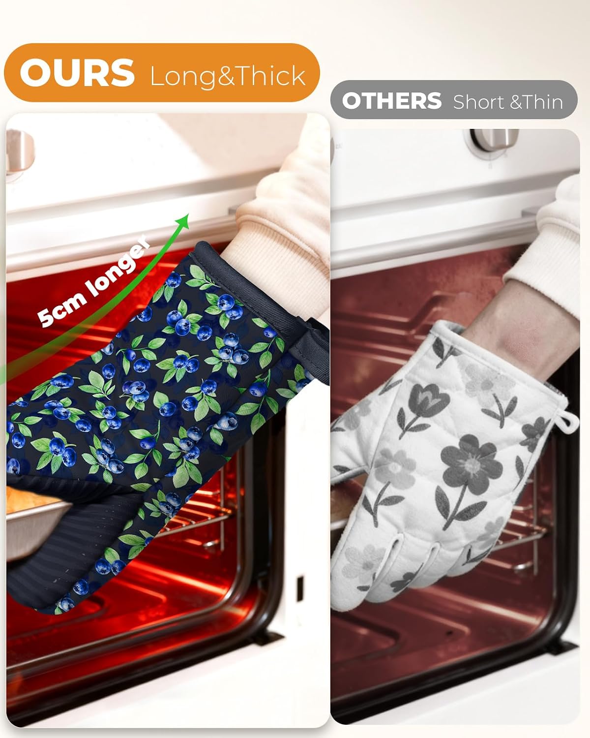 100% Thick Cotton Mini Oven Mitts Silicone Grip Lemon & Birds