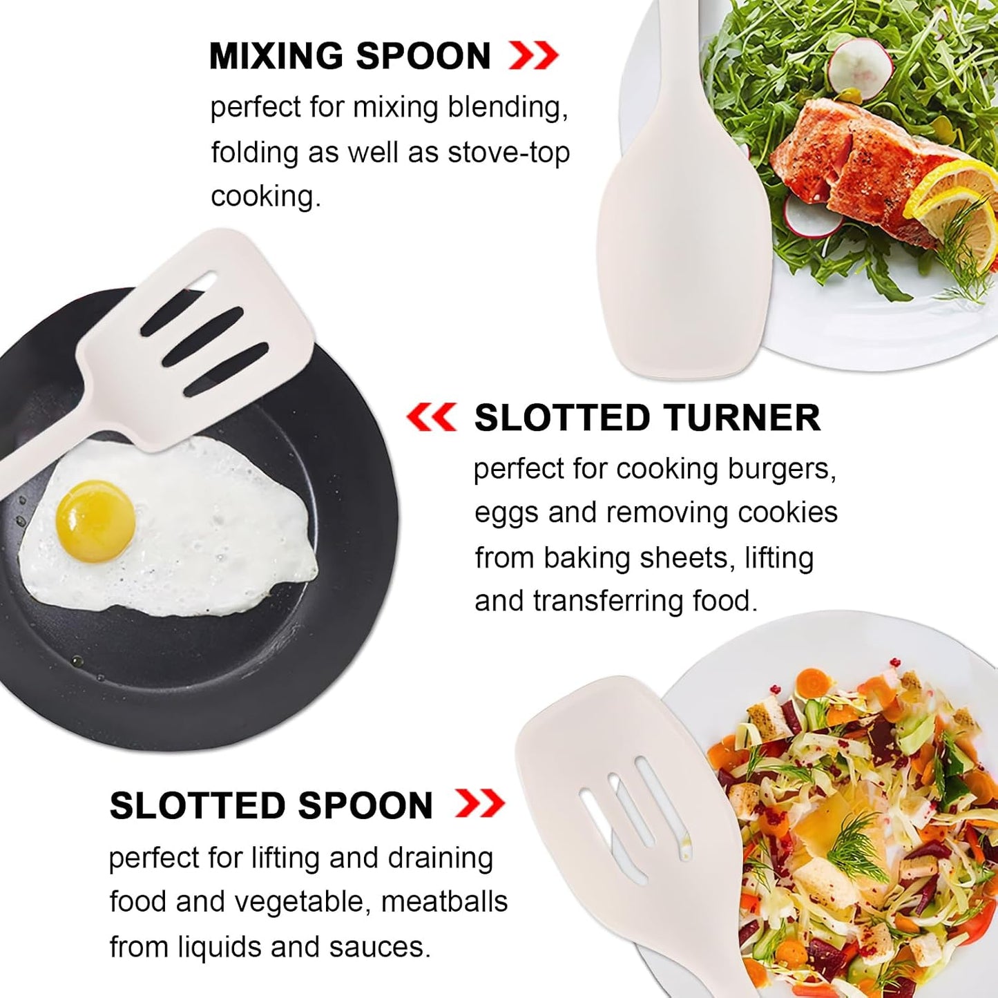 Kitchen Cooking Utensils Set, 6Pcs Silicone Kitchen Utensils Set Spatula Spoon Soup Ladle Turner, Heat Resistant Wooden Handle Silicone Cooking Gadgets for Nonstick Cookware & Baking BPA FREE