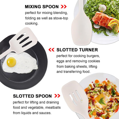 Kitchen Cooking Utensils Set, 6Pcs Silicone Kitchen Utensils Set Spatula Spoon Soup Ladle Turner, Heat Resistant Wooden Handle Silicone Cooking Gadgets for Nonstick Cookware & Baking BPA FREE