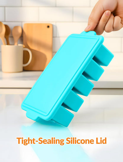 NiHome Silicone Freezer Tray with Lid – 8 Compartment 125ml & 50ml Portions, Steel Reinforced Frame, Easy Release, Food Storage for Soups, Sauces, Meal Prep (1 PC)