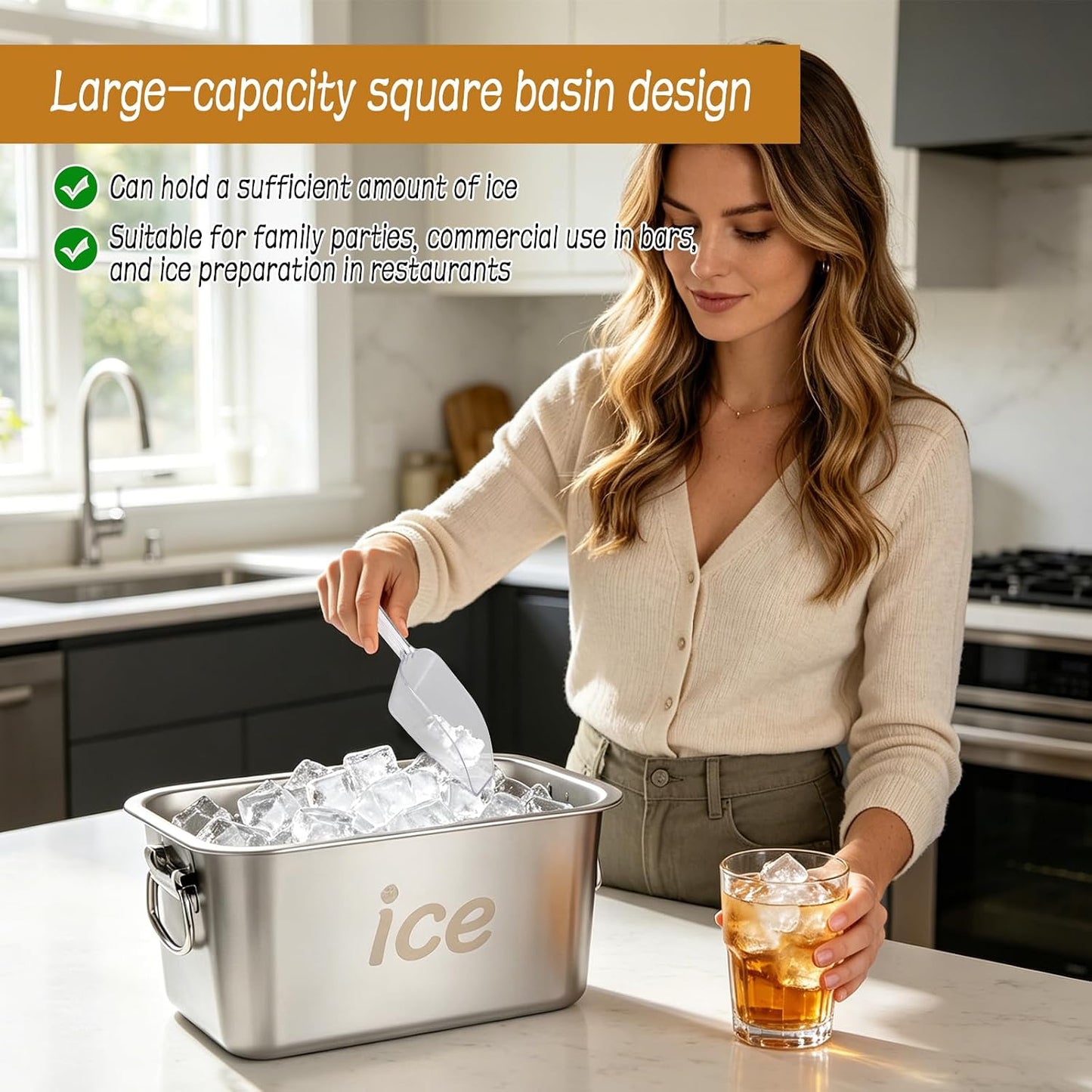 Strainless Steel Beverage Tub Ice Buckets for Parties Metal Beverage Tub Wine Bucket with Scoop Champagne Bucket for Parties Wine Beer Bottle Drinks Dishwasher Safe