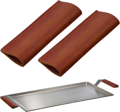 LemonRoad 2 Pcs Leather Handle Covers, Brown for Cast Iron Griddle Press