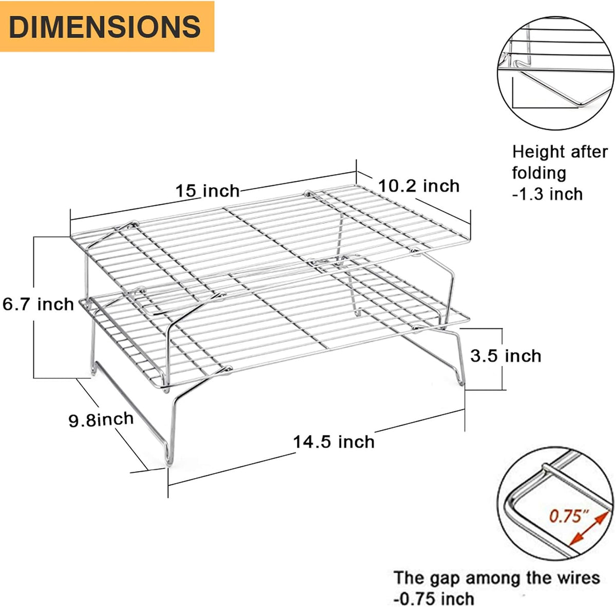 P&P CHEF Cooling Rack Set of 2, 2-Tier 15" x 10" Stackable Rack, Silver