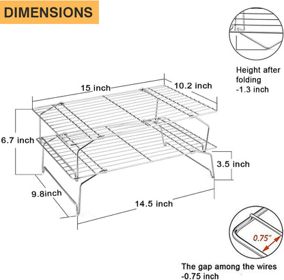 P&P CHEF Cooling Rack Set of 2, 2-Tier 15" x 10" Stackable Rack, Silver