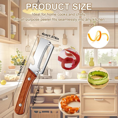 2-in-1 Multifunctional Vegetable Peeler with Wooden Handle & Stainless Steel Blade, Multifunctional Vegetable Peeler, Built-in Bottle Opener, Fruit & Vegetable Kitchen Peeling Tool (1Pcs)