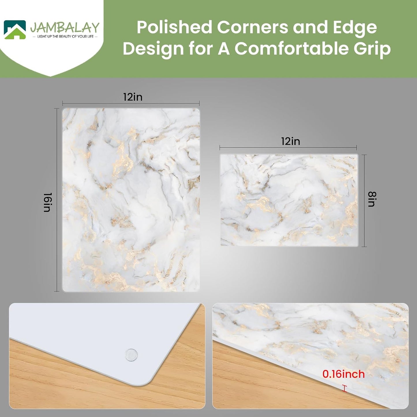 JAMBALAY Tempered Glass Cutting Boards for Kitchen, Gold 12"x8" & 16"x12" Glass Cutting Board Set with Marble Design, With Non Slip Foot, Shatter and Heat Resistant, Dishwasher Safe