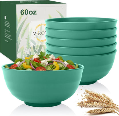 Wrova Wheat Straw Bowls for Kitchen set of 6,Anti-Scald Thick Soup Bowls 40oz,Microwave and Dishwasher Safe Bowl Sets, Unbreakable Cereal Bowl Sets. Vibrant Series