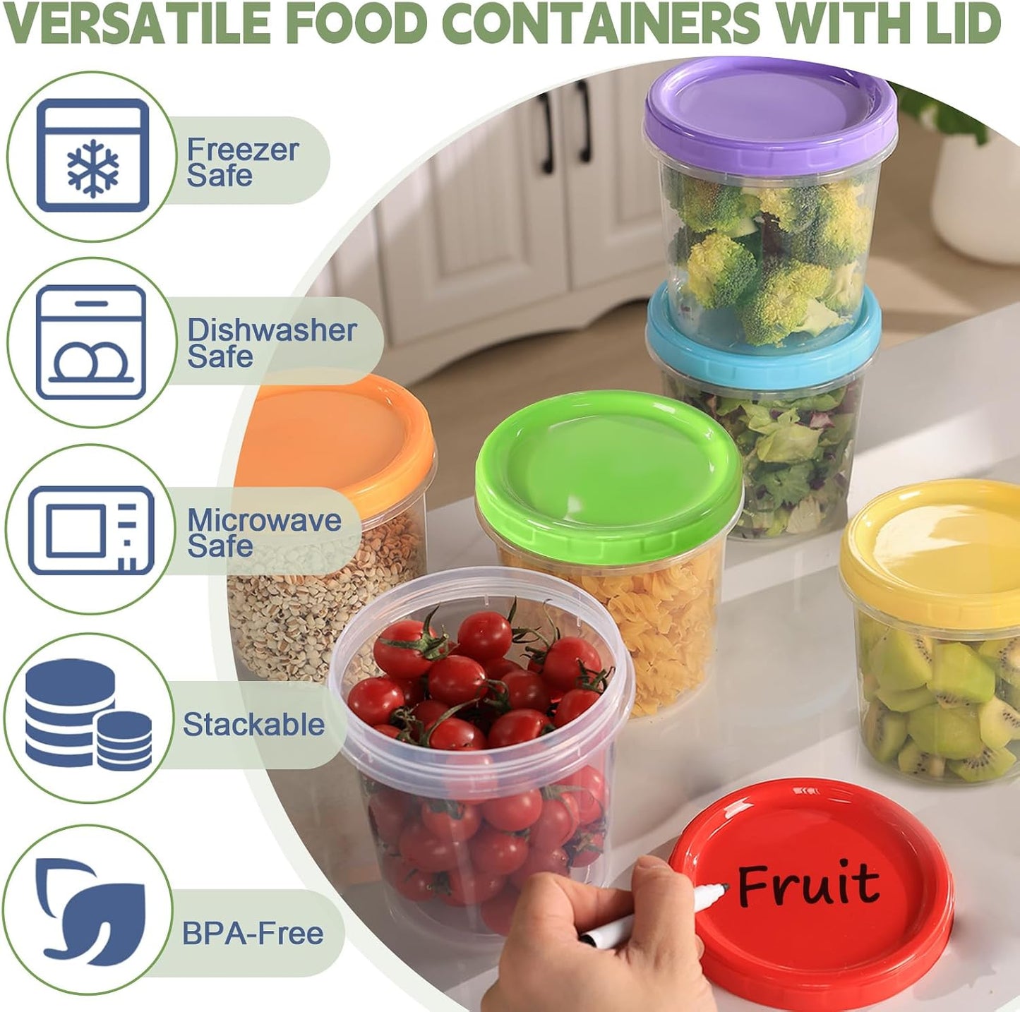 10 oz Plastic Containers with Lids, 12 Pack Stackable Small Freezer Container, Reusable Clear Food Storage Meal Prep Containers for Snack Fruit, Microwave & Dishwasher Safe