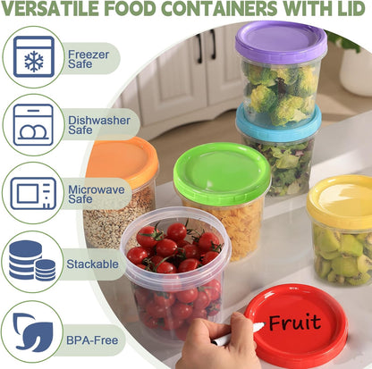 10 oz Plastic Containers with Lids, 12 Pack Stackable Small Freezer Container, Reusable Clear Food Storage Meal Prep Containers for Snack Fruit, Microwave & Dishwasher Safe