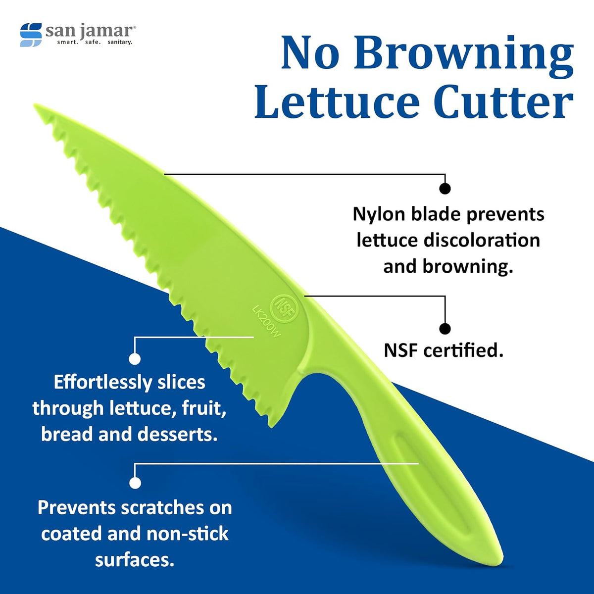San Jamar Lettuce Knife,Green,12" L,Plastic,4" W LK200W - 1 Each