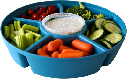 Heavy-Duty Divided Serving Tray with Leakproof Lid-6 Divided Compartments to Serve & Store Food, Snacks, Fruit Tray, Veggie Platter - 100% Made In USA by TEGRIWARE (Arctic Blueberry)