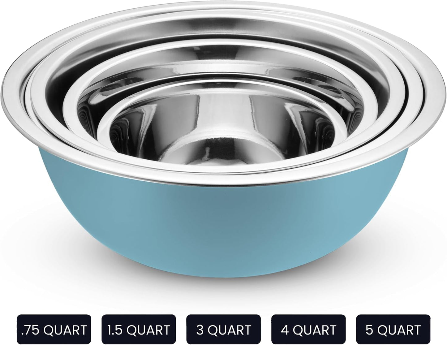 WHYSKO Stainless Steel Mixing Bowl Set, 10 Piece Stainless Steel Mixing Bowls with Lids Set for Food Prep Storage and Serving, Dishwasher Safe for Kitchen Baking Cooking, Silver