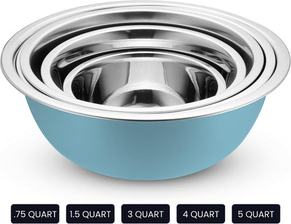WHYSKO Stainless Steel Mixing Bowl Set, 10 Piece Stainless Steel Mixing Bowls with Lids Set for Food Prep Storage and Serving, Dishwasher Safe for Kitchen Baking Cooking, Silver