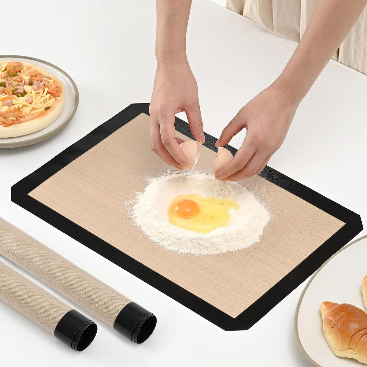 Luckyiren 2 Pack Silicone Baking Mat Set, Nonstick Half Sheet, Orange/Beige