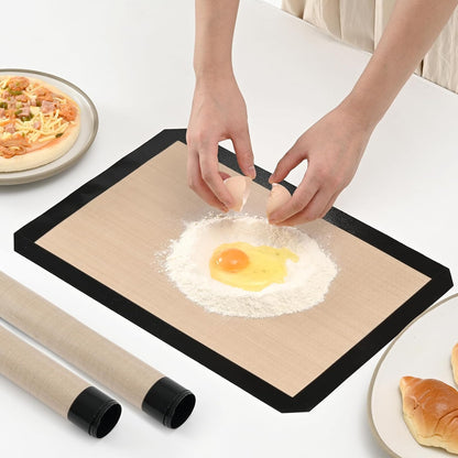 Luckyiren 2 Pack Silicone Baking Mat Set, Nonstick Half Sheet, Orange/Beige