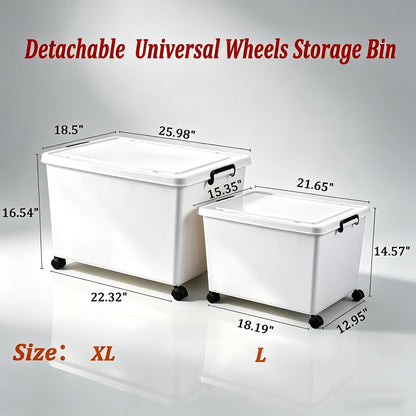 Large Stackable Plastic Storage Bins with Wheels, 3-Pack 60 Quart White Thickened Latching Lid Containers with Lockable 360° Casters for Home, Office, Bathroom, and Dorm Organization