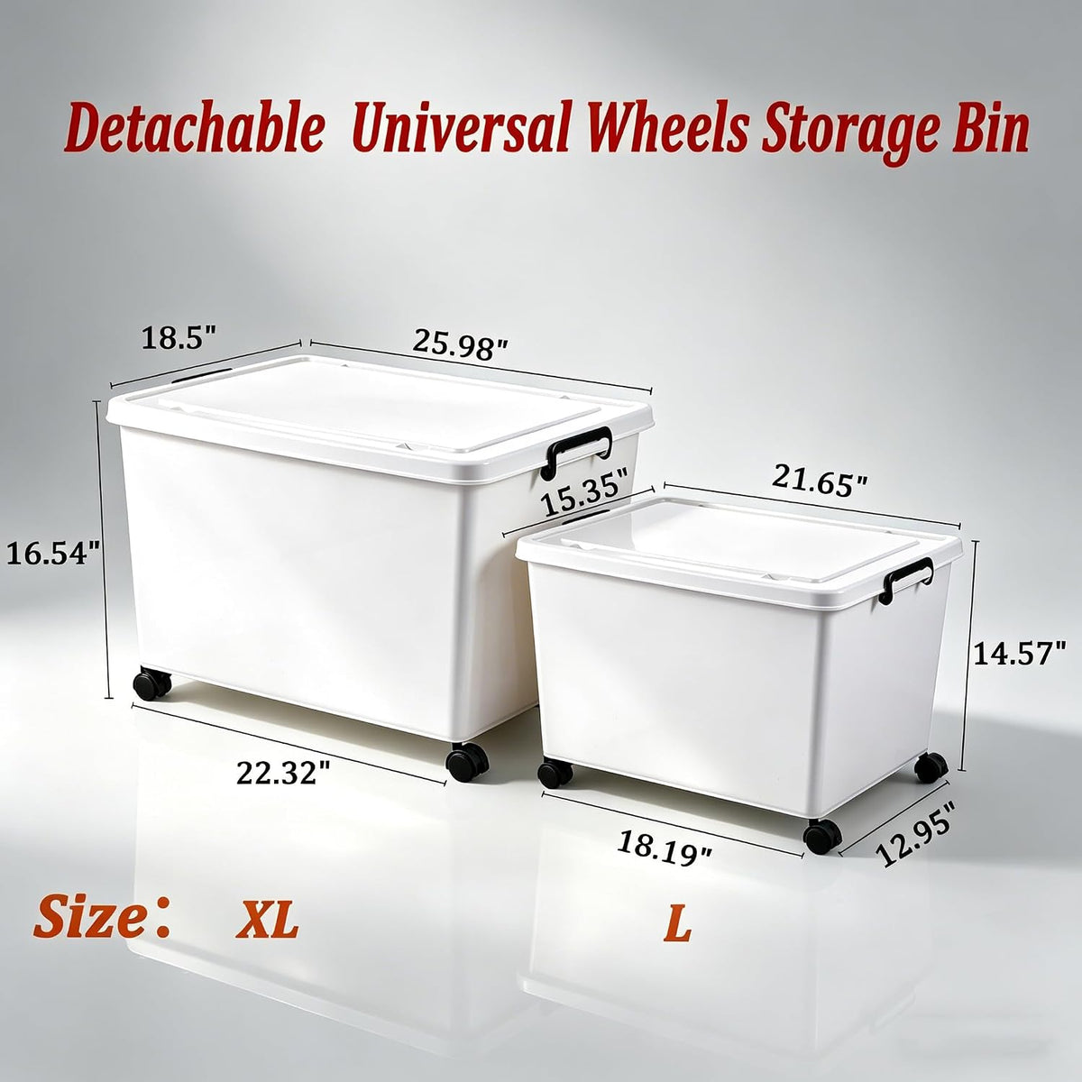 Large Stackable Plastic Storage Bins with Wheels, 3-Pack 60 Quart White Thickened Latching Lid Containers with Lockable 360° Casters for Home, Office, Bathroom, and Dorm Organization