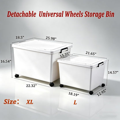 Large Stackable Plastic Storage Bins with Wheels, 3-Pack 60 Quart White Thickened Latching Lid Containers with Lockable 360° Casters for Home, Office, Bathroom, and Dorm Organization