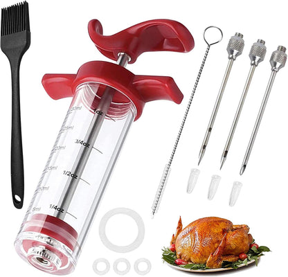 Meat Injector Syringe Kit With 3 Needles And Cleaning Brush