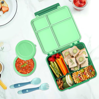 Aimsnk Kids Bento Lunch Box with 8oz Soup Thermo, Kids Leakproof Lunch Food Containers with 4 Compartment,Insulated Hot Food Jar with Lunch Bag for School, Travel (Pink)
