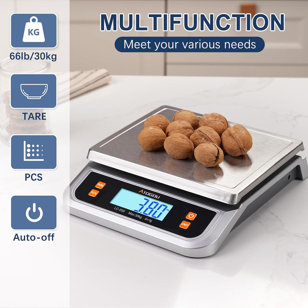 Atogou 88lb Food Scale, Commercial Kitchen Scale Plug-in Usable