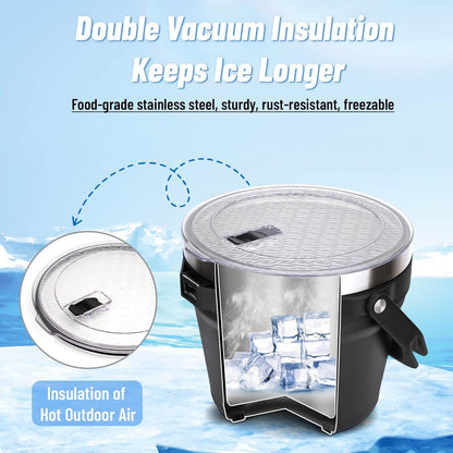 Luxfuel Insulated Beverage & Ice Bucket with Lid - Stainless Steel, Includes Scoop & Tongs, Holds 6 Longnecks or 3 Wine Bottles, Keeps Ice for Hours, Portable Handle for Parties & Outdoors (7.5L)