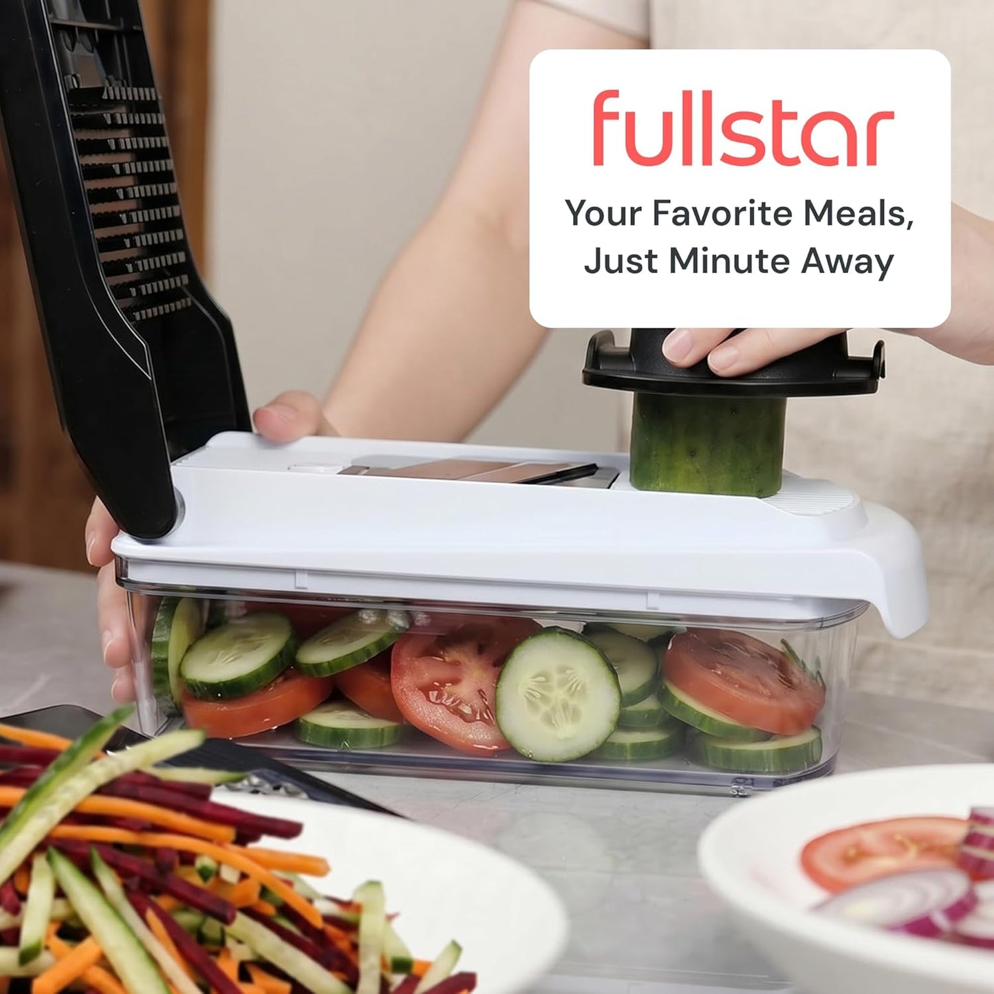 Fullstar Core Vegetable Chopper - Chop and Slice Lid - Food Chopper with Container, Veggie Chopper, Fruit Slicer, Onion Dicer - Meal Prep Essential - Kitchen Gadgets and Gifts (6-in-1, White/Black)