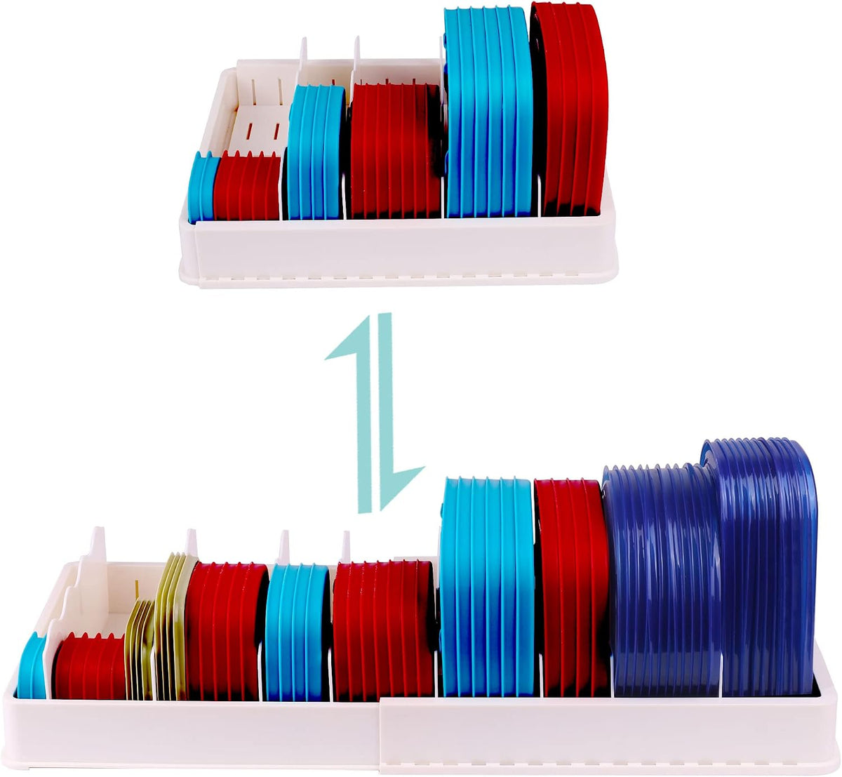 SWOMMOLY Expandable Food Container Lid Organizer for Kitchen Cabinet