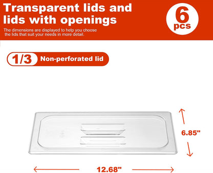 6-Pack Clear Polycarbonate Handled Lids for 1/6 Size NSF Food Pans
