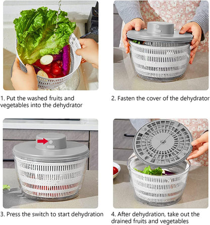 Electric Salad Spinner, 6L Lettuce spinner,Large Capacity Salad Vegetable Dryer,Fruit Salad Washer spinner dryer for Home Kitchen Washing & Drying Leafy Vegetables