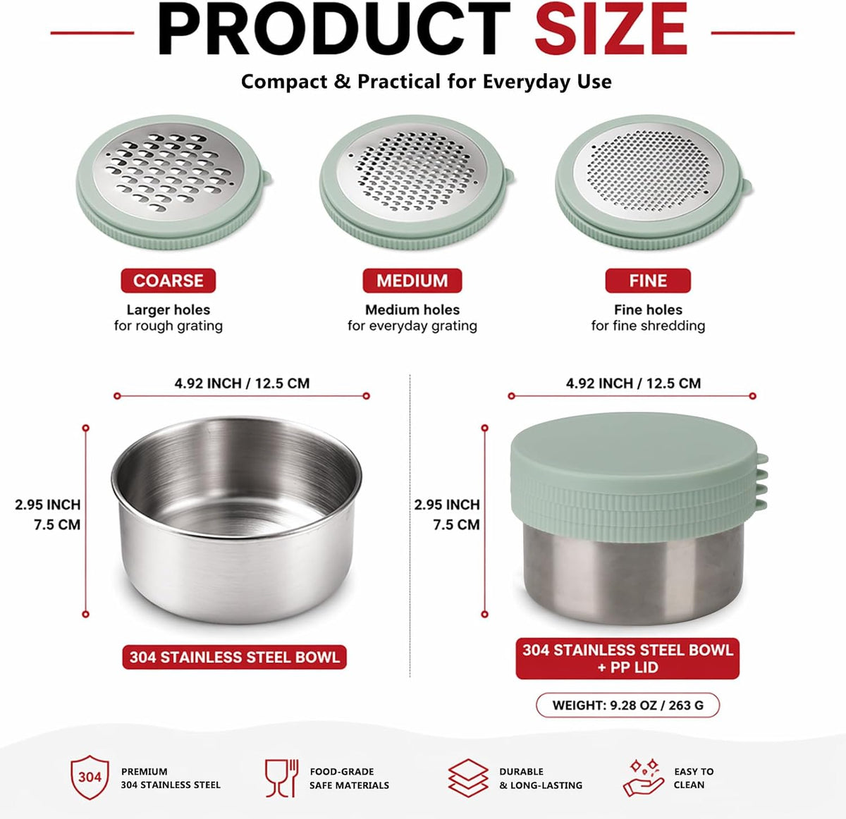 Box Cheese Grater with Container for Kitchen (Light Green)