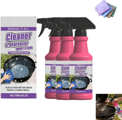 Cleaner and Degreaser for Grill, Fast-Acting Heavy-Duty Grill Degreaser Spray, BBQ Grill Cleaner for Outdoor Grills, Grease Remover for Grates, Smoky Stains and Kitchen Cleaning (3 PCS)